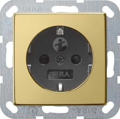 Розетка Gira System 55 Schuko с/з со шторками 16A 250V безвинтовой зажим латунь/черный 0453604