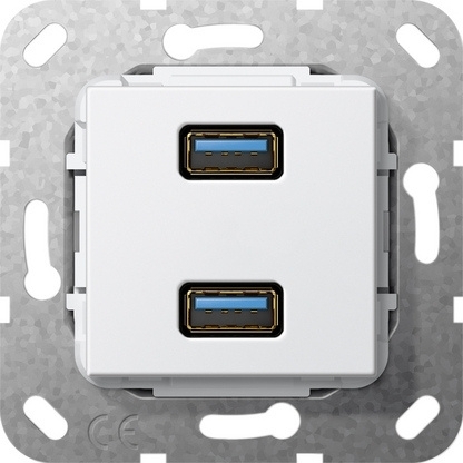 Розетка двойная USB 3.0 A Gira System 55 чисто-белый глянцевый 568403